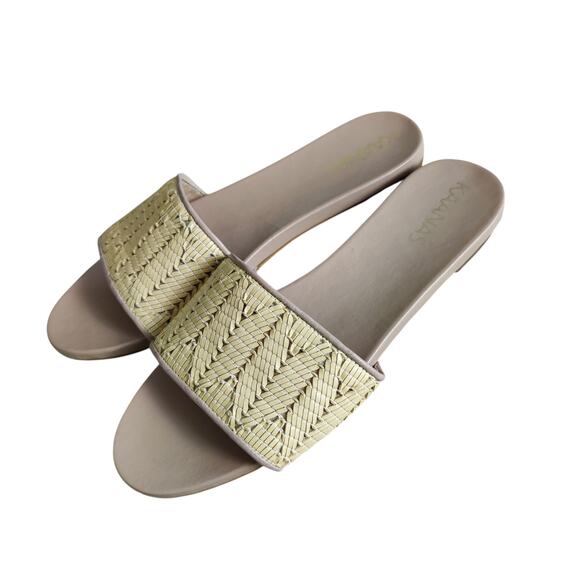 Kaanas Women's Sz 10 Mallorca Woven Embroidered Flat Slide Sandal Tan - Picture 2 of 8